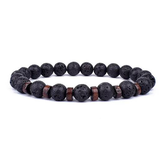 Fashion Natural Lava Stone Wooden Beads Energy Yogi Elastic Stand Bracelet Bangle For Men Accessorie Jewelry